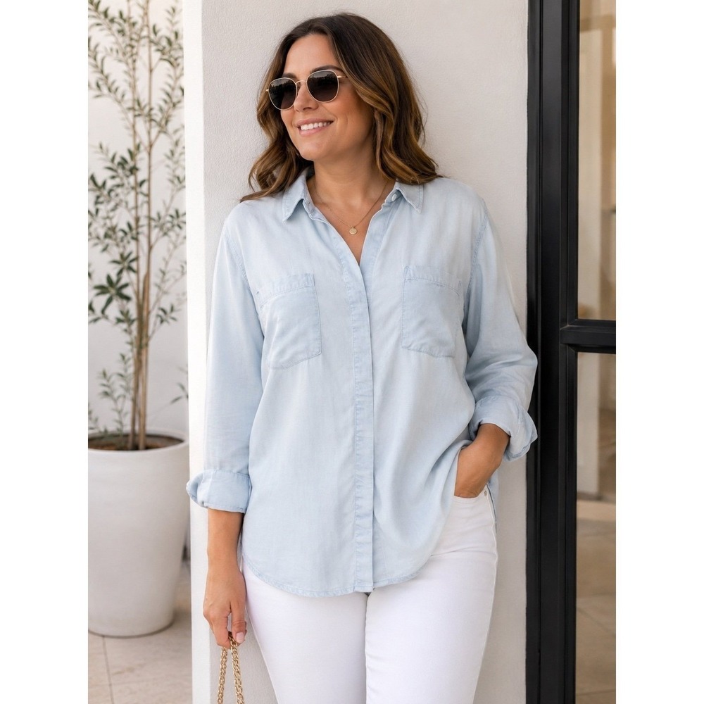 Chico's Light Blue 100% Tencel Lyocell Button Front Shirt Women's Size 3 16/18
